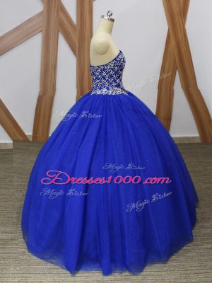 Royal Blue Sleeveless Tulle Lace Up Sweet 16 Quinceanera Dress for Military Ball and Sweet 16 and Quinceanera