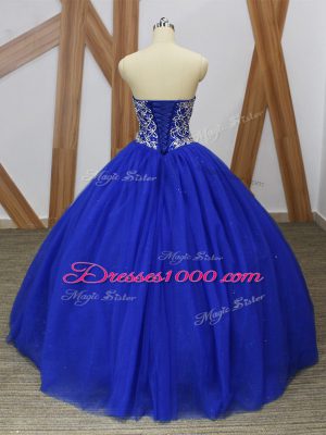 Royal Blue Sleeveless Tulle Lace Up Sweet 16 Quinceanera Dress for Military Ball and Sweet 16 and Quinceanera