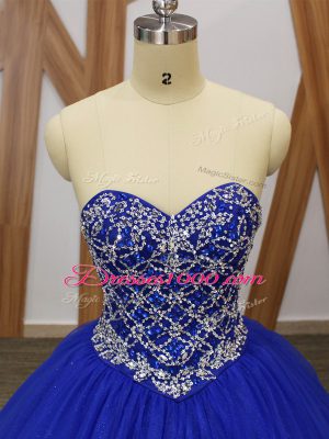 Royal Blue Sleeveless Tulle Lace Up Sweet 16 Quinceanera Dress for Military Ball and Sweet 16 and Quinceanera