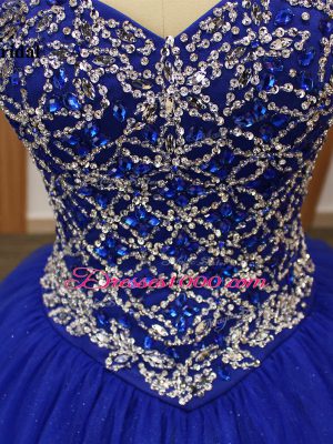 Royal Blue Sleeveless Tulle Lace Up Sweet 16 Quinceanera Dress for Military Ball and Sweet 16 and Quinceanera