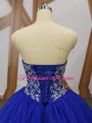 Royal Blue Sleeveless Tulle Lace Up Sweet 16 Quinceanera Dress for Military Ball and Sweet 16 and Quinceanera