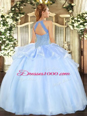Lilac Sleeveless Floor Length Beading Lace Up Sweet 16 Dresses