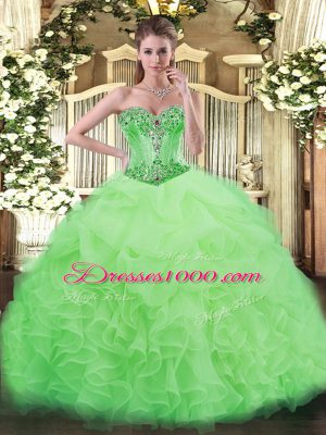 Suitable Sweetheart Neckline Beading and Ruffles and Pick Ups Sweet 16 Quinceanera Dress Sleeveless Lace Up
