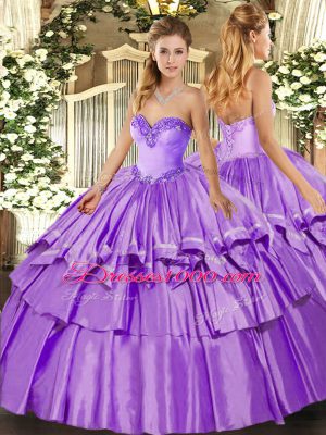Top Selling Lavender Lace Up 15th Birthday Dress Ruffled Layers Sleeveless Floor Length