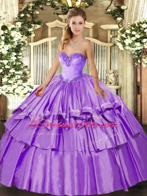 Top Selling Lavender Lace Up 15th Birthday Dress Ruffled Layers Sleeveless Floor Length