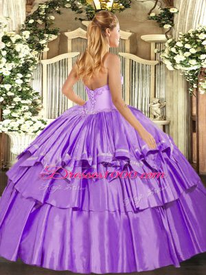 Top Selling Lavender Lace Up 15th Birthday Dress Ruffled Layers Sleeveless Floor Length