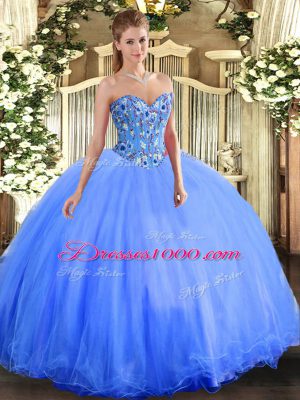 New Arrival Blue Lace Up 15 Quinceanera Dress Embroidery Sleeveless Floor Length