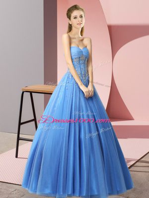 Eye-catching Baby Blue Sleeveless Tulle Lace Up Prom Evening Gown for Prom and Party