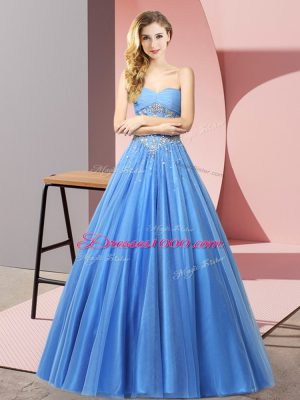 Eye-catching Baby Blue Sleeveless Tulle Lace Up Prom Evening Gown for Prom and Party