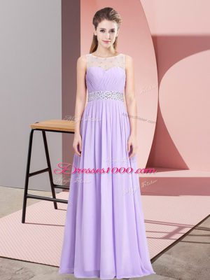 Flirting Lavender Lace Up Casual Dresses Beading Sleeveless Floor Length