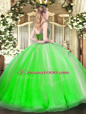 Scoop Sleeveless Lace Up 15th Birthday Dress Fuchsia Tulle