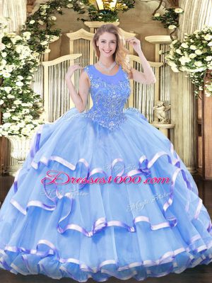 Classical Floor Length Ball Gowns Sleeveless Baby Blue Quinceanera Dress Zipper