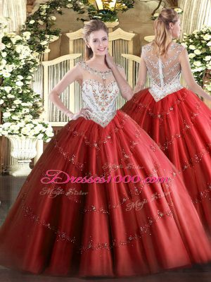 Customized Sleeveless Beading and Appliques Zipper Quinceanera Gown