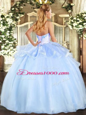 Wonderful Light Blue Sleeveless Organza Lace Up 15 Quinceanera Dress for Military Ball and Sweet 16 and Quinceanera