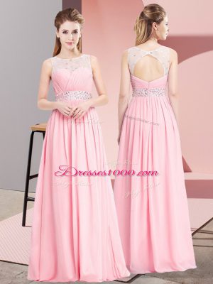 Custom Designed Sleeveless Floor Length Beading Lace Up Prom Evening Gown with Pink