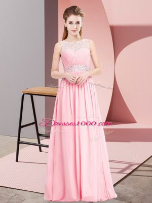 Custom Designed Sleeveless Floor Length Beading Lace Up Prom Evening Gown with Pink