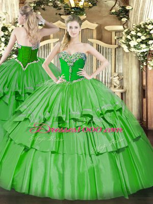 Popular Sleeveless Lace Up Floor Length Beading and Ruffled Layers Quinceanera Gown