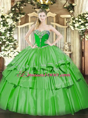 Popular Sleeveless Lace Up Floor Length Beading and Ruffled Layers Quinceanera Gown
