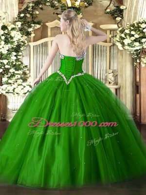Floor Length Lace Up 15th Birthday Dress Olive Green for Military Ball and Sweet 16 and Quinceanera with Beading