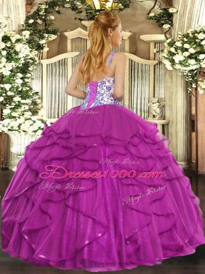 Hot Pink Sleeveless Beading and Appliques and Ruffles Floor Length Quince Ball Gowns