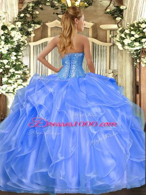Sleeveless Beading and Ruffles Lace Up Quince Ball Gowns
