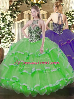 High Quality Organza Lace Up Vestidos de Quinceanera Sleeveless Floor Length Beading and Ruffles