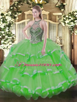 High Quality Organza Lace Up Vestidos de Quinceanera Sleeveless Floor Length Beading and Ruffles