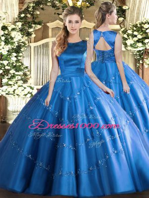 Baby Blue Scoop Lace Up Appliques Quinceanera Gowns Sleeveless