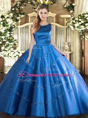 Baby Blue Scoop Lace Up Appliques Quinceanera Gowns Sleeveless