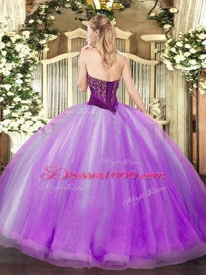 Trendy Green Ball Gowns Tulle Strapless Sleeveless Beading and Ruffles Floor Length Lace Up Sweet 16 Dress