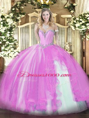 Superior Sweetheart Sleeveless Lace Up Vestidos de Quinceanera Lilac Tulle