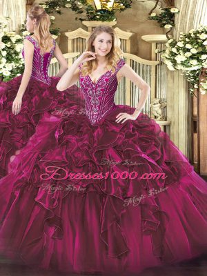 Best Floor Length Ball Gowns Sleeveless Fuchsia Quinceanera Gown Lace Up