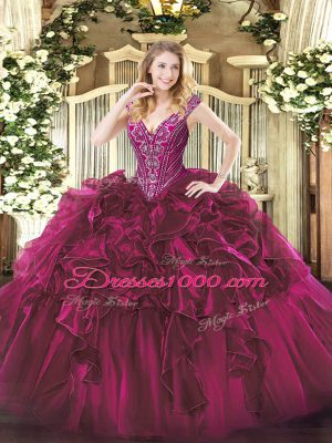Best Floor Length Ball Gowns Sleeveless Fuchsia Quinceanera Gown Lace Up