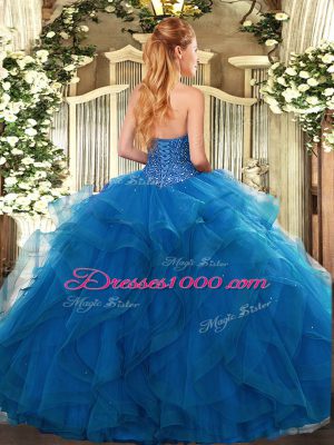 Suitable Tulle Sweetheart Sleeveless Lace Up Beading and Ruffles Vestidos de Quinceanera in Fuchsia