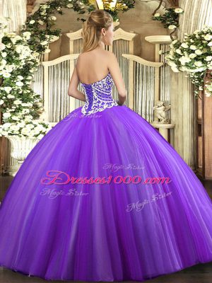 Lavender Sleeveless Floor Length Beading Lace Up Sweet 16 Dress