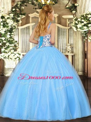 Orange Lace Up Quince Ball Gowns Beading and Appliques Sleeveless Floor Length