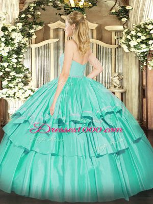 Adorable Lilac Organza Zipper Sweetheart Sleeveless Floor Length Quince Ball Gowns Beading and Lace and Ruffled Layers