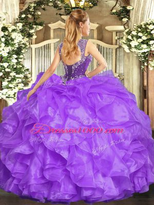 Sleeveless Beading and Ruffles Lace Up Sweet 16 Quinceanera Dress
