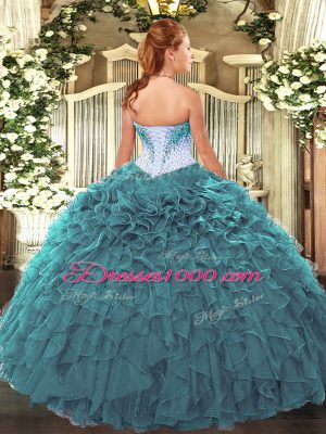 Pretty Sweetheart Sleeveless Organza Ball Gown Prom Dress Beading and Ruffles Lace Up