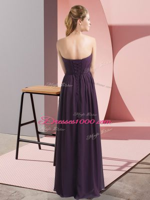 Inexpensive Purple Chiffon Lace Up Womens Party Dresses Sleeveless Floor Length Beading