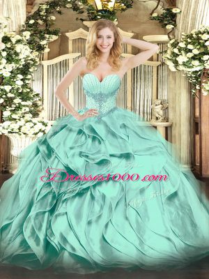 Organza Sleeveless Floor Length Sweet 16 Dress and Beading and Ruffles