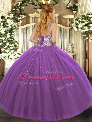 Luxurious Purple 15th Birthday Dress Sweet 16 and Quinceanera with Beading and Appliques Straps Sleeveless Lace Up