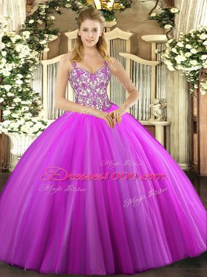 Ideal Beading and Appliques Ball Gown Prom Dress Lilac Lace Up Sleeveless Floor Length