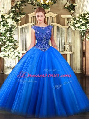 Top Selling Royal Blue Scoop Zipper Beading and Appliques Quinceanera Dress Sleeveless