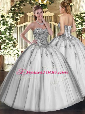 Glamorous Tulle Sleeveless Floor Length Sweet 16 Quinceanera Dress and Beading and Appliques