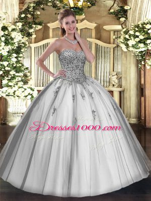 Glamorous Tulle Sleeveless Floor Length Sweet 16 Quinceanera Dress and Beading and Appliques
