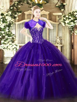 Elegant Purple Sweetheart Neckline Beading Sweet 16 Dresses Sleeveless Lace Up