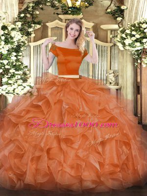 Organza Short Sleeves Floor Length Sweet 16 Dress and Appliques and Ruffles