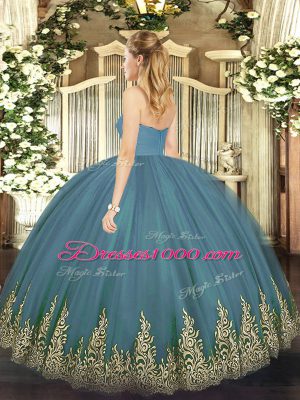 Fine Olive Green Zipper Sweetheart Appliques 15th Birthday Dress Tulle Sleeveless
