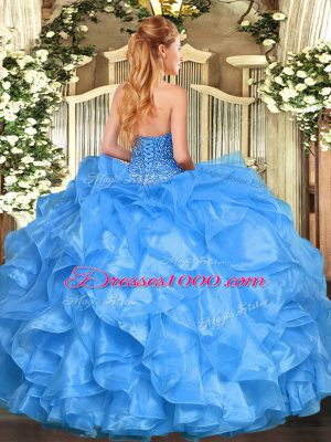 Floor Length Ball Gowns Sleeveless Baby Blue Ball Gown Prom Dress Lace Up